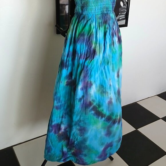 Hand Dyed Blue & Green Dress With Pockets Summer Sundress Women's Size XXXL (22) - Picture 12 of 15